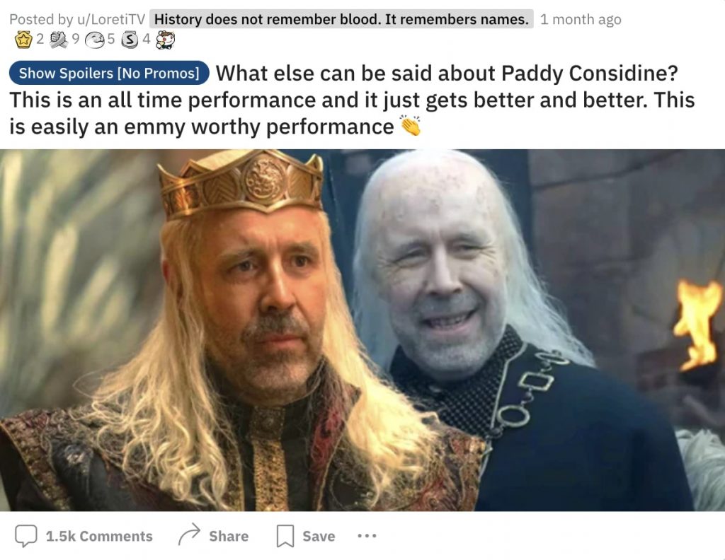 Popular R/HouseOfTheDragon post about actor Paddy Considine